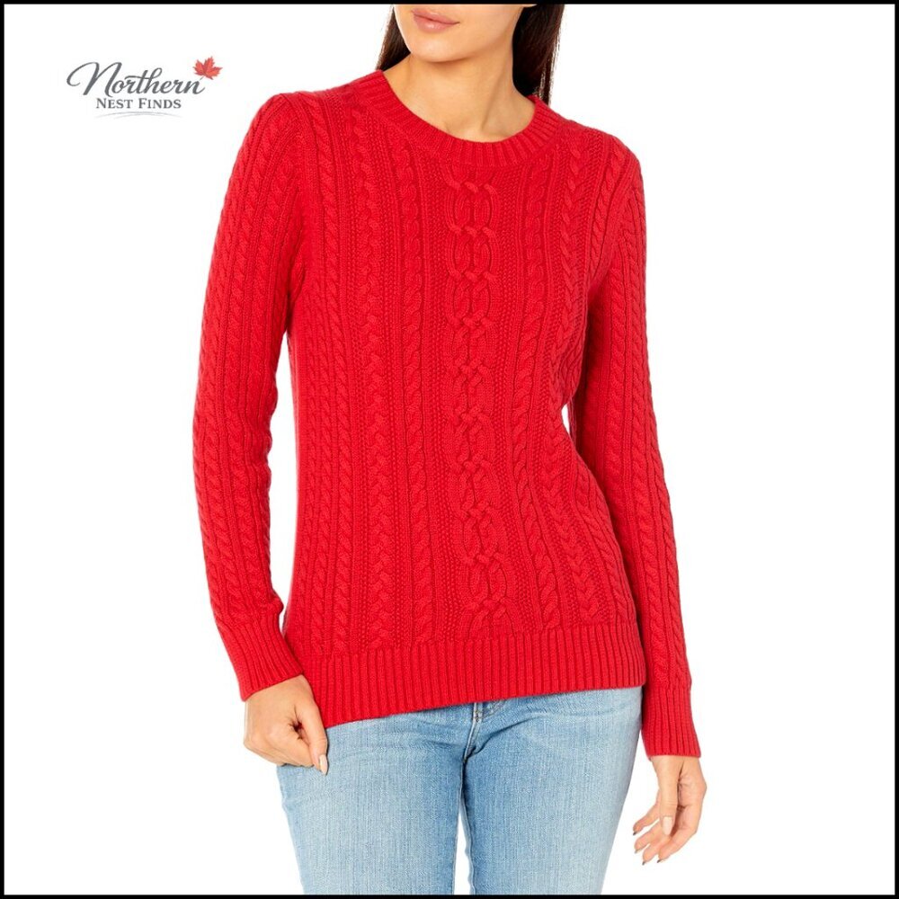Fisherman Cable Crewneck Sweater, Soft French Terry Fleece, Comfortable Pullover